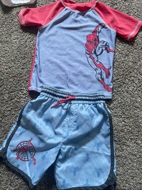Spiderman Kids Swim Set - Light Blue & Red + Bluey swim trunks